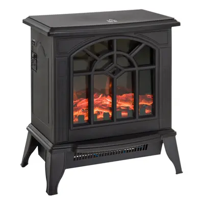 HOMCOM Freestanding Electric Fireplace Heater w/ LED Flame 1000W/2000W Black