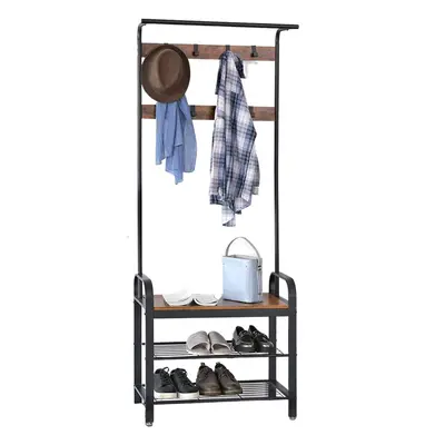 4-in-1 Design Coat Rack With Shoe Storage Bench Coat Stand with Removable Hooks for Hallway Entr