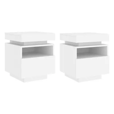 (white) vidaXL Bedside Cabinets with LED Lights Nightstand Bed Table Side Cabinet