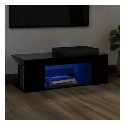 vidaXL TV Cabinet with LED Lights Black Hifi Stand Desk Living Room Furniture