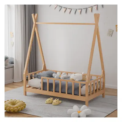 Kids Premium Wood House Bed Frame with Fence