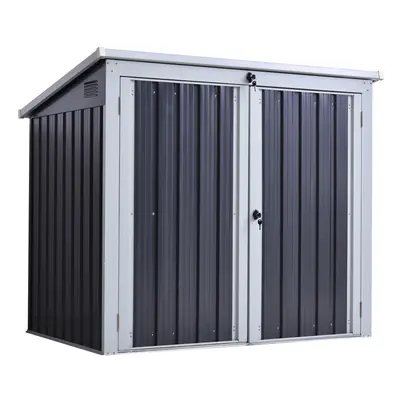 Outsunny 2-Bin Corrugated Steel Rubbish Storage Shed w/ Locking Doors Lid Unit