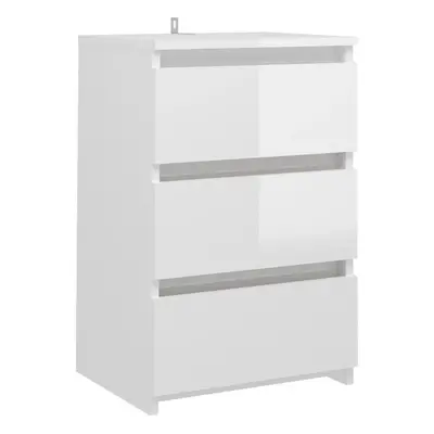 vidaXL Bed Cabinet High Gloss White Engineered Wood Indoor Bedside Cabinet