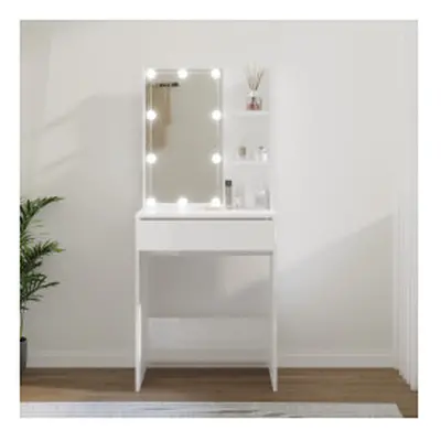 (High gloss white) vidaXL Dressing Table with LED Makeup Vanity Desk Cosmetic Table Multi Colour