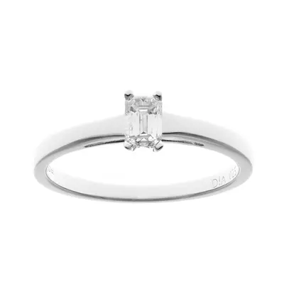 (O) Jewelco London 18ct White Gold Ring, 0.25ct Certified Diamond, Emerald Cut