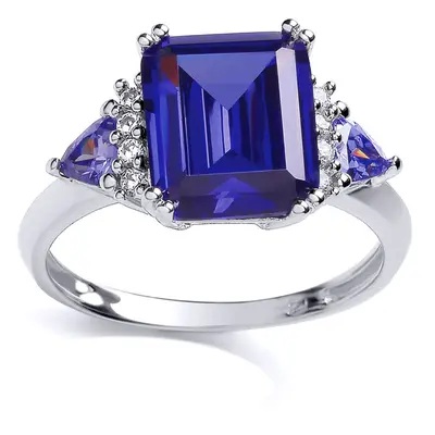 (N) Jewelco London Ladies Rhodium Sterling Silver Purple Round Triangle and Emerald Cut CZ Clust