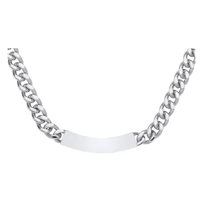 Jewelco London Ladies Rhodium Plated Sterling Silver Curb Link Chain ID Bar Necklace 5mm + inch 