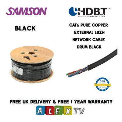 100m Samson CAT6 Copper LSZH BLACK External Network Cable Drum HDBaseT Certified