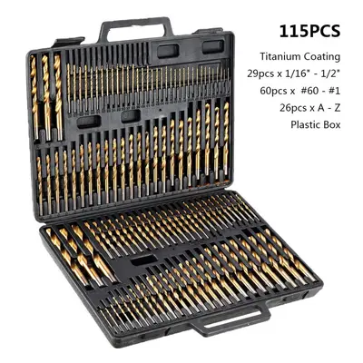 () 21/29/115 Pcs Titanium Coating Quick Change Twist Drill Set Individual HSS Drill Bits 1/16"-1