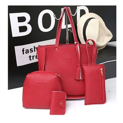 (Red) PCS Handbags Tassel Shoulder Bags Elegant Clutches Bags Wallets Card Holder