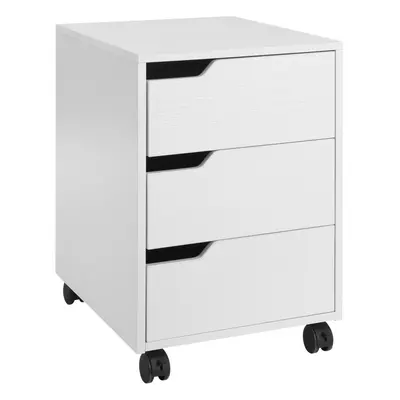 MDF Mobile File Cabinet w/ Drawers Locking Wheels Metal Rails White