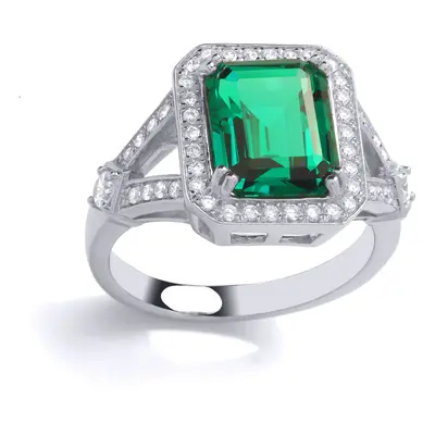 (K) Jewelco London Sterling Silver CZ & Created Emerald Fancy Ring Cocktail Ring - GVR896