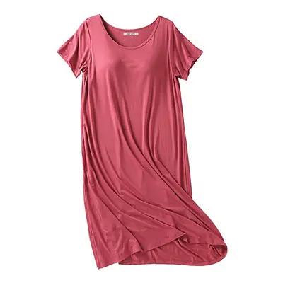 Women Night Gown with Pads Solid O-neck Short Sleeve Sleep Shirt Long Pajamas