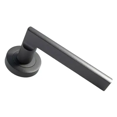 PAIR Straight Plinth Mounted Handle on Round Rose Concealed Fix Matt Bronze