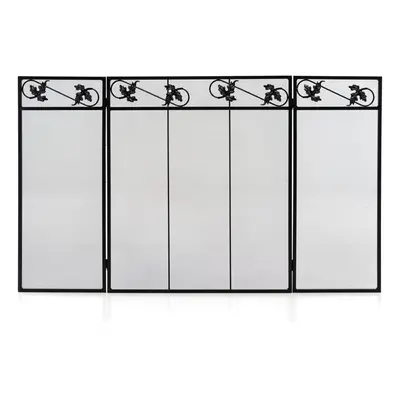 3-Panel Folding Fireplace Screen w/Metal Mesh Heat-Resistant Freestand