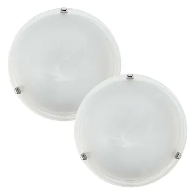 2 PACK Wall Flush Ceiling Light Colour Chrome Shade Glass Alabaster E27 2x60W