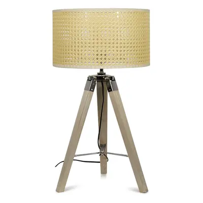 Clipper Wood/Chrome Tripod Table Lamp Base Only + Reni Large Wicker Pendant Drum Shade