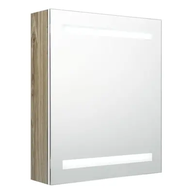 (white and oak) vidaXL LED Bathroom Mirror Cabinet Washroom Wall Cabinet Storage Vanity Unit