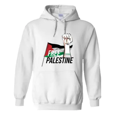 (4XL) Free Palestine Political Freedom War Flag White Hoodie Mens Hooded Sweater