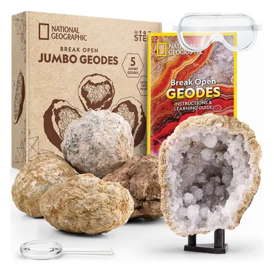 Break Open Jumbo Geodes - Earth Science Kit with Premium, cm Geodes with Crystals, Goggles, Lear