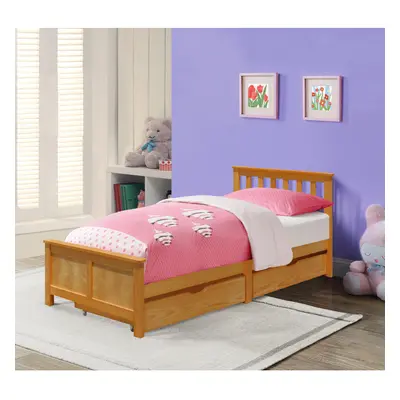 (Caramel, With Leila Mattress) 3ft Wooden Bedframe With Pull Out Drawers Caramel Grey Or White