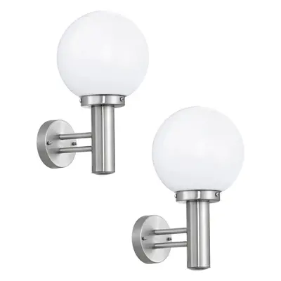 2 PACK IP44 Outdoor Wall Light Stainless Steel Orb Shade 60W E27 Porch Lamp