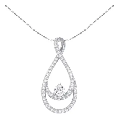 Jewelco London Ladies Rhodium Plated Sterling Silver CZ Infinity Double Pear Tear Pendant Neckla