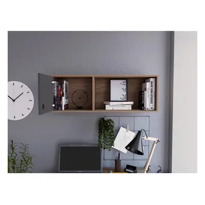 Shelf Storage Unit Wall Mounted With Door Shelf Oak Effect and Grey Finish