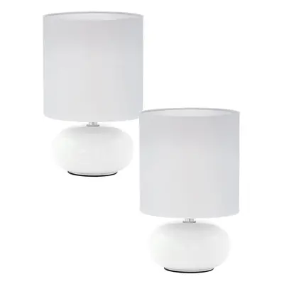 2 PACK Table Lamp Colour White White Fabric Shade In Line Switch Bulb E14 1x40W