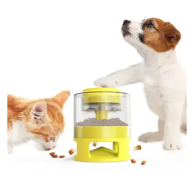 (Yellow) Dog Training Food Leaking Toy Press Type Feeder Transparent Granary Anti-falling Improv