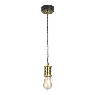 1 Bulb Ceiling Pendant Light Fitting Black Highly Polished Brass LED E27 60W