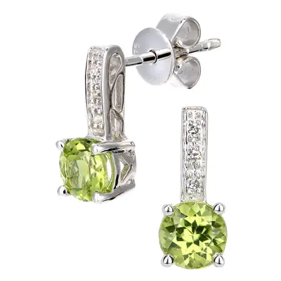 Jewelco London 9ct White Gold Round 3pts Diamond Round 1.1ct Peridot Inverted Lollipop Drop Earr