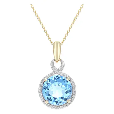 Jewelco London 9ct White Gold Round 8pts Diamond Round 5.75ct Blue Topaz Cocktail Pendant Neckla