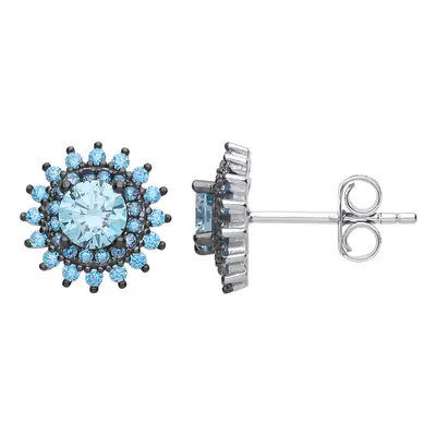 Jewelco London Ladies Sterling Silver Light Blue Cubic Zirconia Sunshine Star Burst Stud Earring