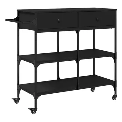 vidaXL Kitchen Trolley Rolling Cart Storage Cart Trolley Black Engineered Wood