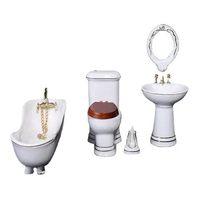 Miniature Ceramic Bathroom Set Supplies Suites 1:12 Scale Kids Gift