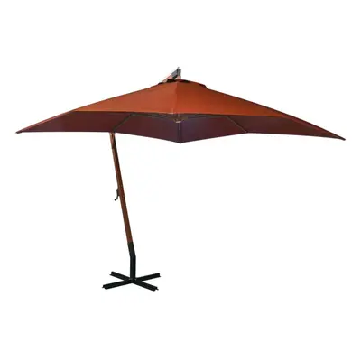 vidaXL Solid Fir Wood Hanging Parasol with Pole Terracotta Garden Sunshade