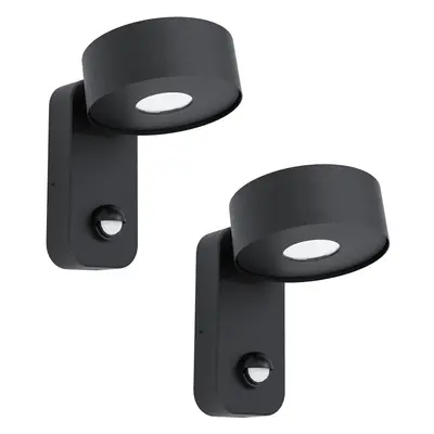 2 PACK IP44 Outdoor Wall Light & PIR Sensor Black Zinc Steel 6W LED