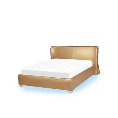 Leather EU Double Size Bed with LED Gold PARIS