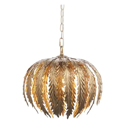 Small Ornate Gold Ceiling Pendant Light Fitting - Decorative Layered Leaf Design