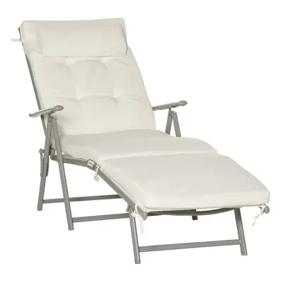 Outsunny Sun Lounger Recliner Foldable Padded Seat Adjustable Texteline White