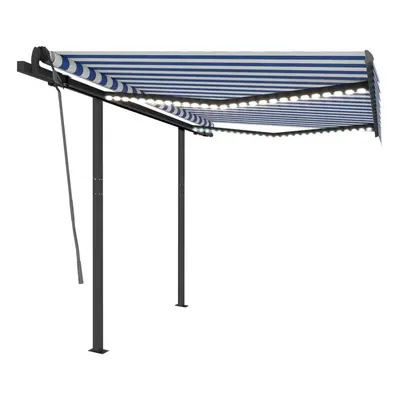 vidaXL Manual Retractable Awning with LED 3x2.5 m Blue and White Shade Shelter