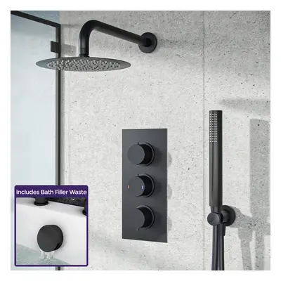 Ultra Slim Overhead Rainfall Shower Faucet Complete Matte Black Wall Mounted Set