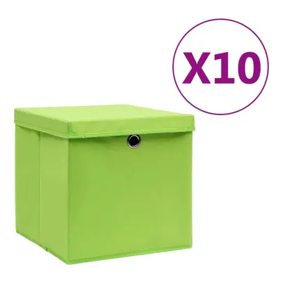 vidaXL 10x Storage Boxes with Covers Green Organiser Chest Basket Container