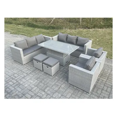 Fimous Rattan Garden Funiture Rising Lifting Table Sofa Dining Set Lounge Sofa