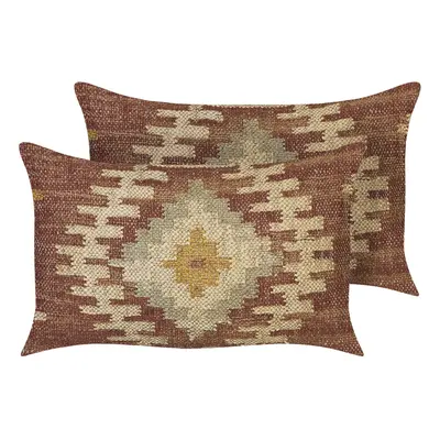 Set of Jute Cushions Geometric Pattern x cm Multicolour BEEL