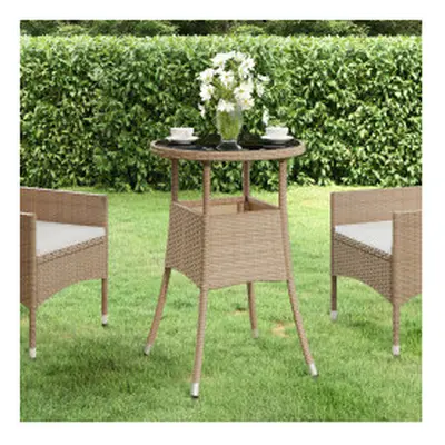 vidaXL Garden Table Ã60 cm Tempered Glass and Poly Rattan Beige Patio Table