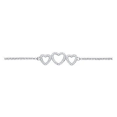 Jewelco London Ladies Sterling Silver Cubic zirconia Trilogy Love Heart Charm Bracelet 10mm inch