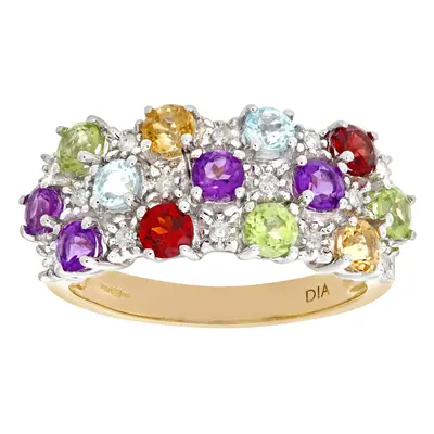 (J) Jewelco London Ladies 9ct Yellow Gold Diamond and Multi Gem Stone Dress Ring