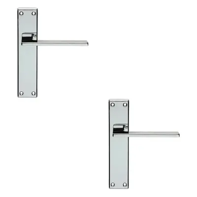 2x Flat Straight Lever on Latch Backplate Door Handle x 40mm Polished Chrome